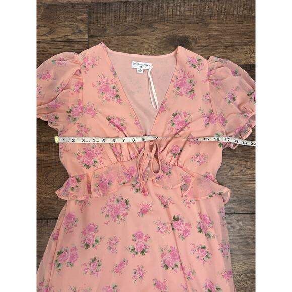 LoveShackFancy Target Fleur Pink Peach Roses Tiered Dress Short Sleeve Ruffles 8 - Picture 8 of 10